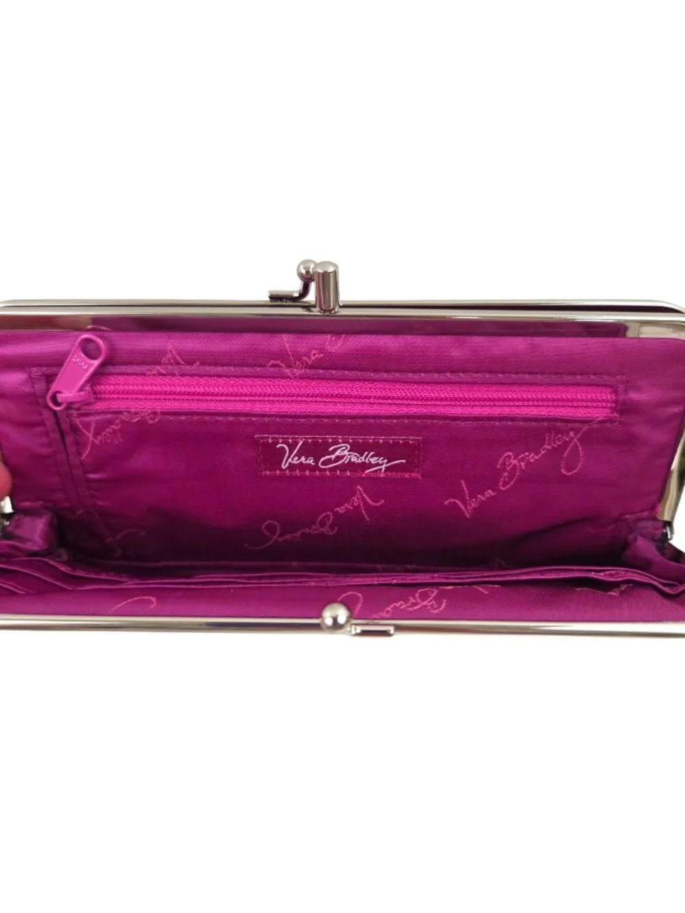 Vera Bradley Wallet Boysenberry Paisley Silver Tone Kiss Lock 2 Sections Retired - Picture 6 of 9